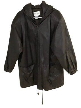 Spiegel Vintage Womens 1X Hooded Raglan Sleeve Brown Leather Coat